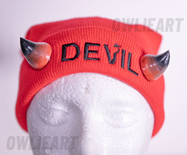 Devil horn pins// Embroidered Devil beanie - owlieart