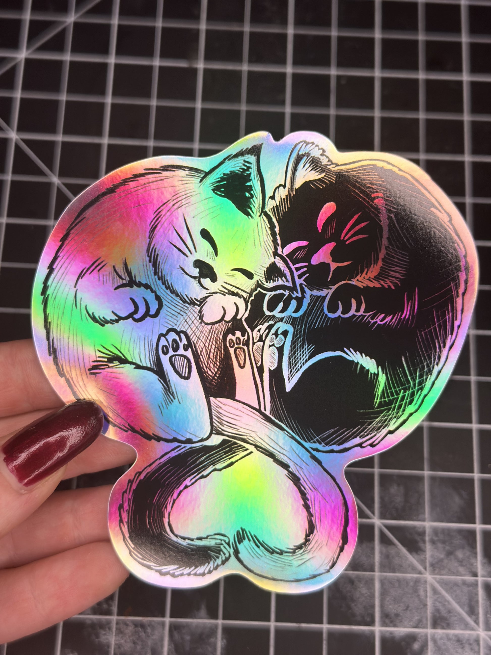 Love Cats Sticker Waterproof Vinyl Sticker Holographic variation - owlieart