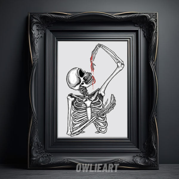 "Drip" skeleton inktober 2023 Art Print - owlieart