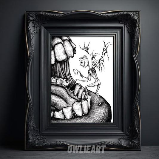 "Remove" tooth fairy horror inktober 2023 Art Print - owlieart