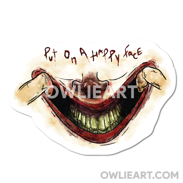 "Put on a happy face" Joker quote and smile Waterproof Vinyl Sticker - owlieart