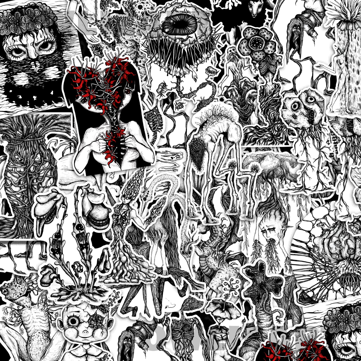 Plant Monster Sticker Pack, Creepy horror art inspired by plants