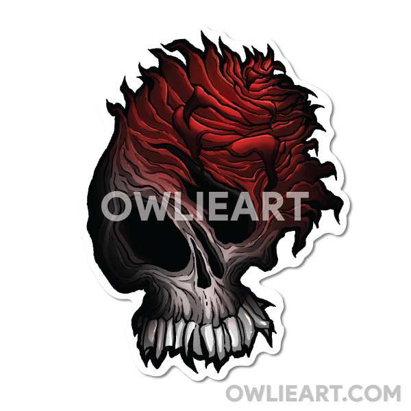 Warped Rose Skull Waterproof Vinyl Sticker - owlieart