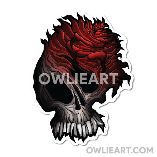 Warped Rose Skull Waterproof Vinyl Sticker - owlieart