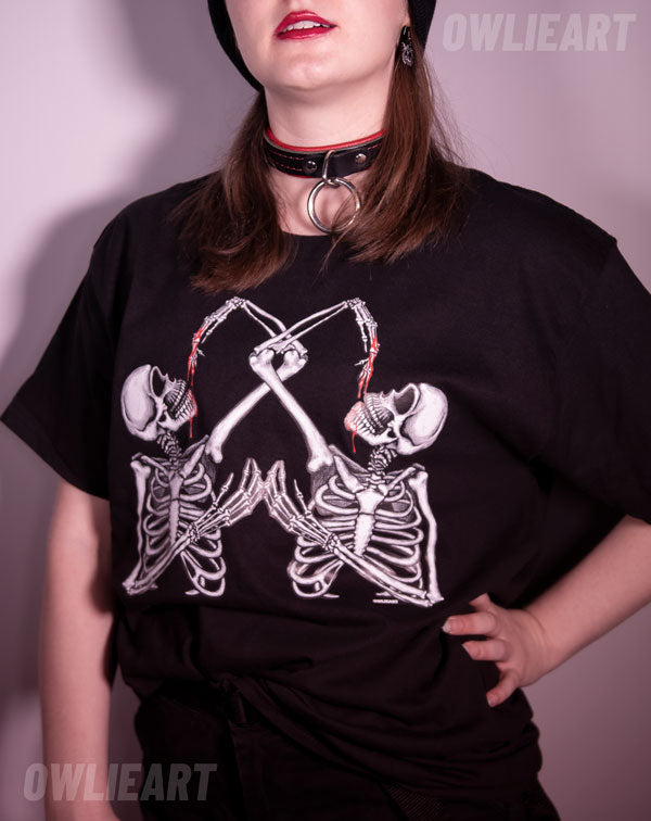 Skeletons drinking blood T-shirt - owlieart