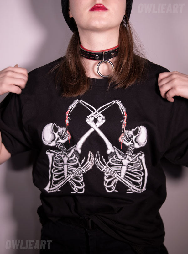 Skeletons drinking blood T-shirt - owlieart