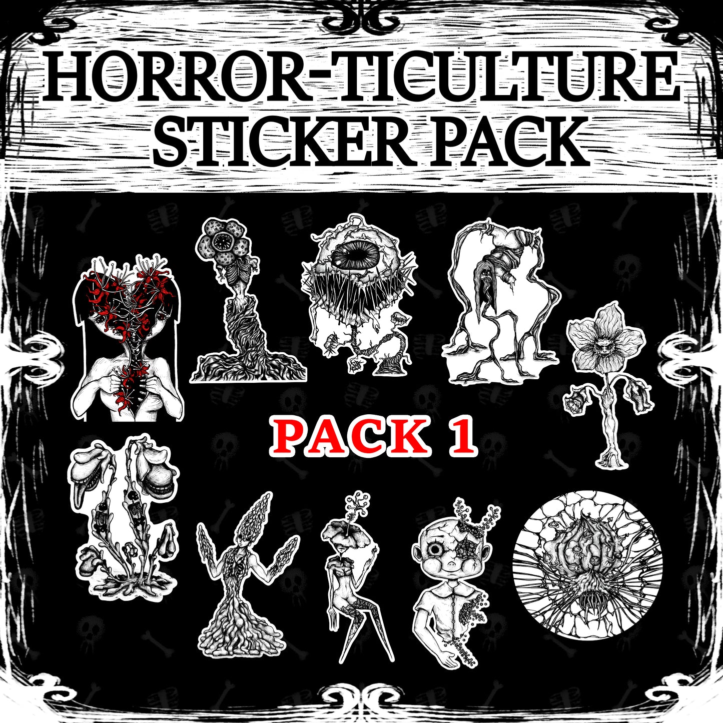 Plant Monster Sticker Pack, Creepy horror art inspired by plants