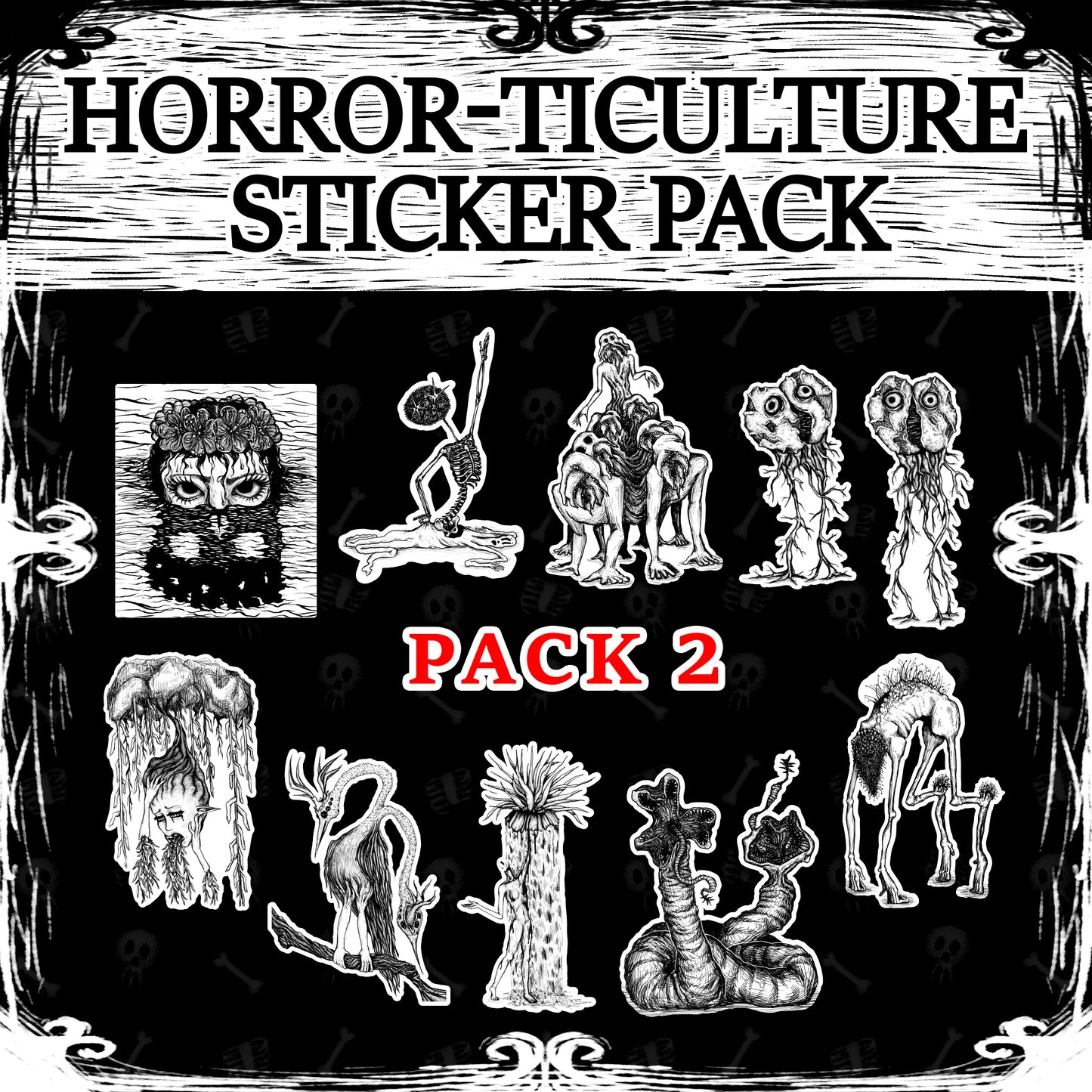 Plant Monster Sticker Pack, Creepy horror art inspired by plants