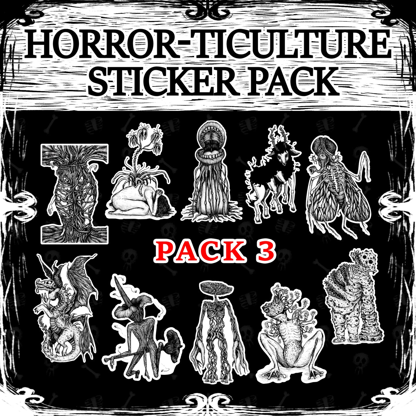 Plant Monster Sticker Pack, Creepy horror art inspired by plants